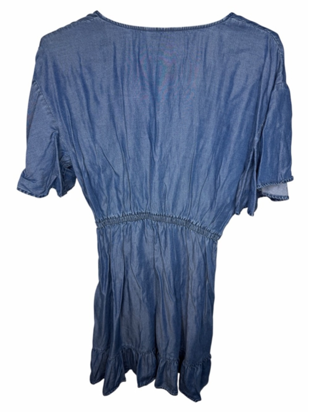 LC Lauren Conrad Chambray Faux Wrap Ruffle Dress Size Large - Picture 3 of 7